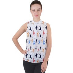 Cute airplanes planes Mock Neck Chiffon Sleeveless Top