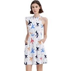 Cute airplanes planes Cocktail Party Halter Sleeveless Dress With Pockets