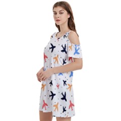 Cute Airplanes Planes Women s Cold Shoulder Round Neck Mini Dress by ConteMonfrey