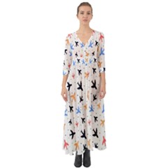 Cute airplanes planes Button Up Boho Maxi Dress