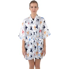 Cute airplanes planes Half Sleeve Satin Kimono 