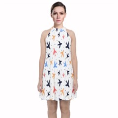 Cute Airplanes Planes Velvet Halter Neckline Dress 