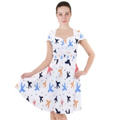 Cute airplanes planes Cap Sleeve Midi Dress With Pockets