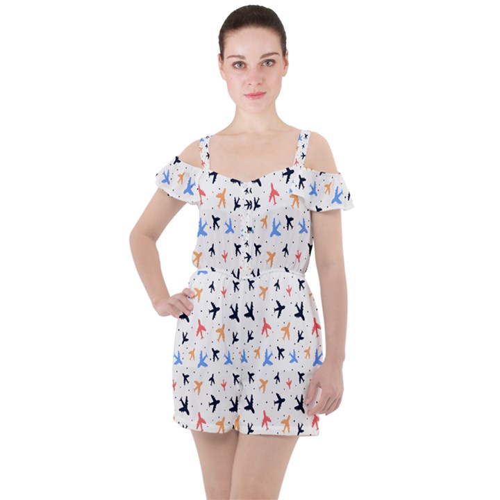 Cute airplanes planes Ruffle Cut Out Chiffon Playsuit