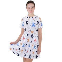 Cute airplanes planes Short Sleeve Shoulder Cut Out Dress 