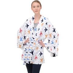 Cute airplanes planes Long Sleeve Velvet Kimono 