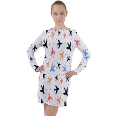 Cute airplanes planes Long Sleeve Hoodie Dress