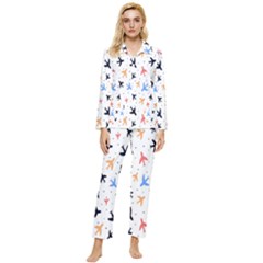 Cute airplanes planes Womens  Long Sleeve Velvet Pocket Pajamas Set