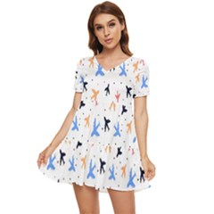 Cute airplanes planes Tiered Short Sleeve Babydoll Dress