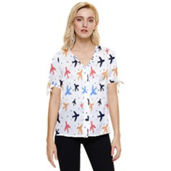 Cute airplanes planes Bow Sleeve Button Up Top