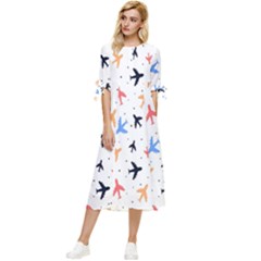 Cute airplanes planes Bow Sleeve Chiffon Midi Dress