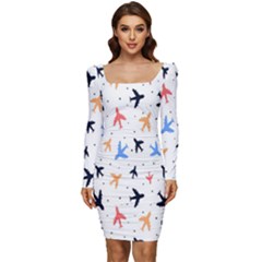 Cute airplanes planes Women Long Sleeve Ruched Stretch Jersey Dress