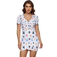 Cute airplanes planes Low Cut Cap Sleeve Mini Dress