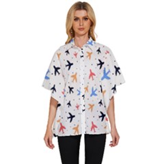 Cute airplanes planes Women s Batwing Button Up Shirt