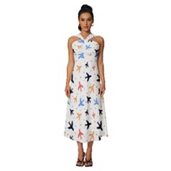 Cute airplanes planes Sleeveless Cross Front Cocktail Midi Chiffon Dress