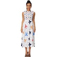 Cute airplanes planes Sleeveless Round Neck Midi Dress