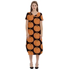 Black And Orange Pumpkin T-shirt Midi Dress With Pockets by ConteMonfrey