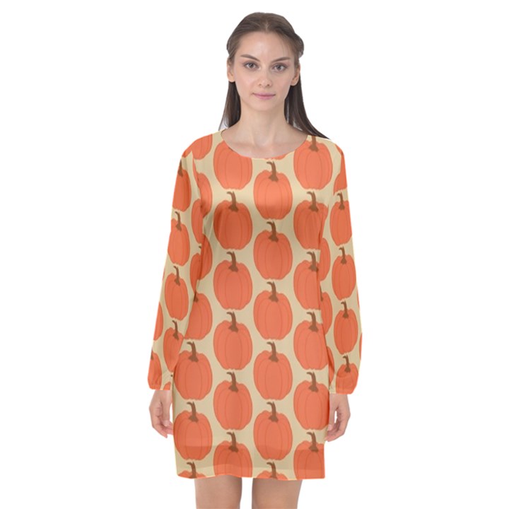 Cute Pumpkin Long Sleeve Chiffon Shift Dress 