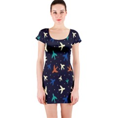 Blue Sky Airplanes Planes Short Sleeve Bodycon Dress by ConteMonfrey