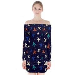 Blue Sky Airplanes Planes Long Sleeve Off Shoulder Dress by ConteMonfrey