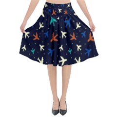 Blue Sky Airplanes Planes Flared Midi Skirt by ConteMonfrey