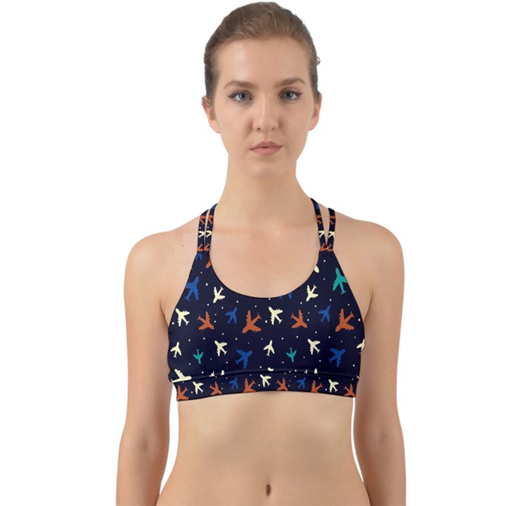 Blue sky airplanes planes Back Web Sports Bra