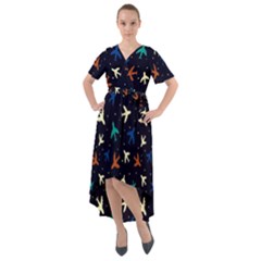 Blue Sky Airplanes Planes Front Wrap High Low Dress by ConteMonfrey