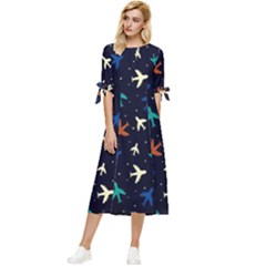 Blue Sky Airplanes Planes Bow Sleeve Chiffon Midi Dress by ConteMonfrey