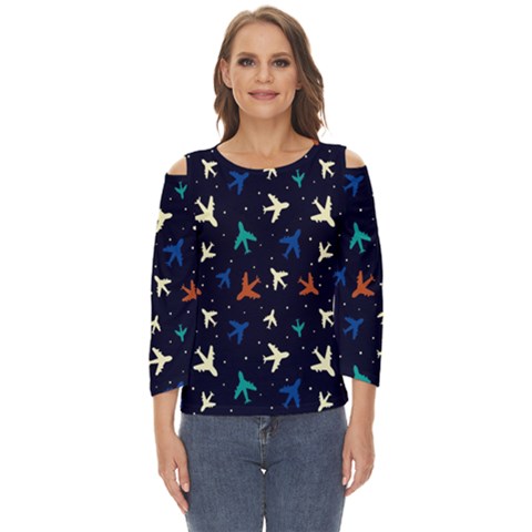 Blue Sky Airplanes Planes Cut Out Wide Sleeve Top by ConteMonfrey