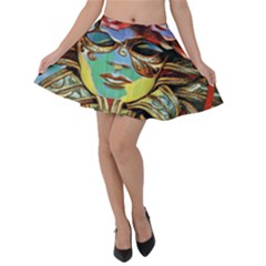 Carnival Mask - Venetian Mask - Italy Vintage Velvet Skater Skirt