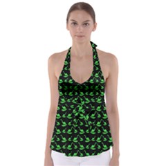 Green Neon Dinos Tie Back Tankini Top by ConteMonfrey