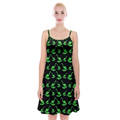 Green Neon Dinos Spaghetti Strap Velvet Dress