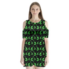 Green Neon Dinos Shoulder Cutout Velvet One Piece