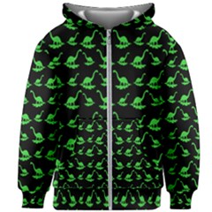 Green Neon Dinos Kids  Zipper Hoodie Without Drawstring