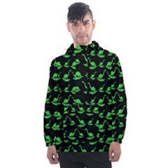 Green Neon Dinos Men s Front Pocket Pullover Windbreaker