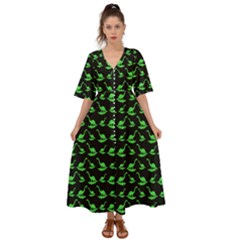 Green Neon Dinos Kimono Sleeve Boho Dress by ConteMonfrey