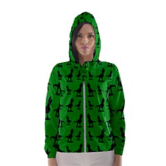 Dinos On A Green Background Women s Hooded Windbreaker