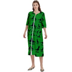 Dinos On A Green Background Women s Cotton 3/4 Sleeve Nightgown by ConteMonfrey