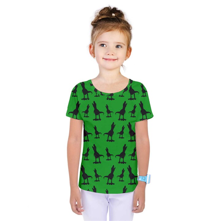 Dinos on a green background Kids  One Piece T-Shirt