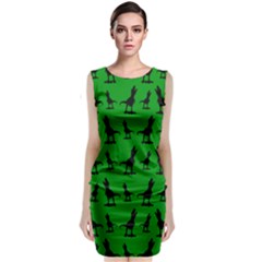 Dinos On A Green Background Sleeveless Velvet Midi Dress