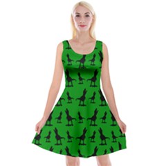 Dinos On A Green Background Reversible Velvet Sleeveless Dress