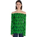 Dinos on a green background Off Shoulder Long Sleeve Top View1