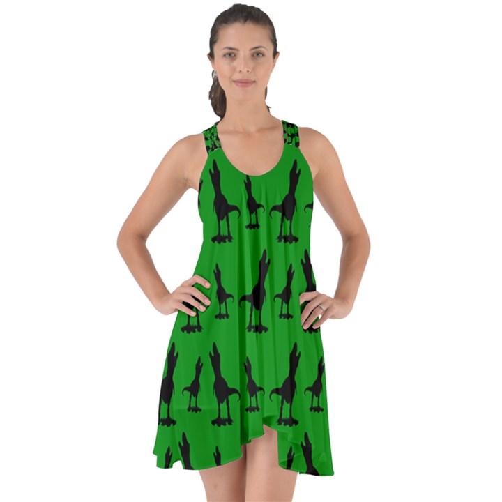 Dinos on a green background Show Some Back Chiffon Dress