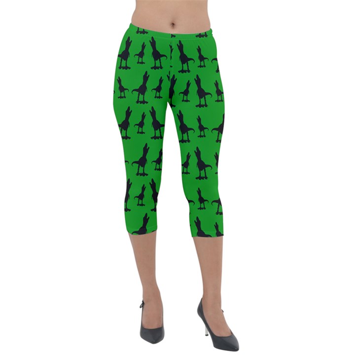 Dinos on a green background Lightweight Velour Capri Leggings 