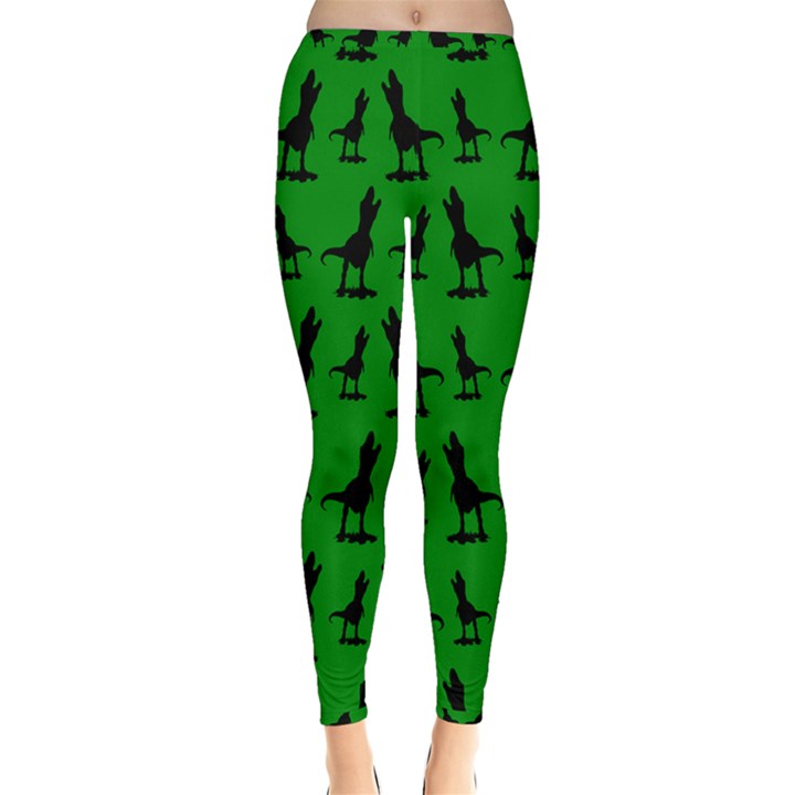 Dinos on a green background Inside Out Leggings