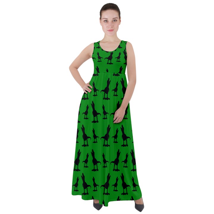 Dinos on a green background Empire Waist Velour Maxi Dress