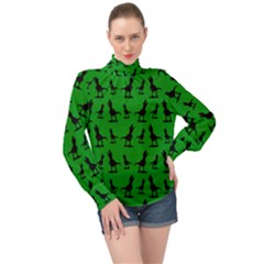 Dinos On A Green Background High Neck Long Sleeve Chiffon Top by ConteMonfrey