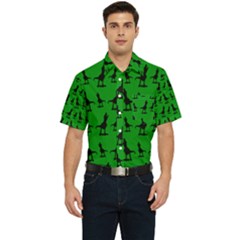 Dinos On A Green Background Men s Short Sleeve Pocket Shirt  by ConteMonfrey