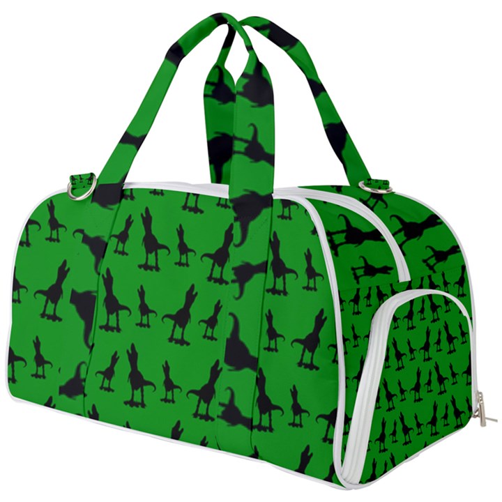 Dinos on a green background Burner Gym Duffle Bag