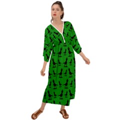 Dinos On A Green Background Grecian Style  Maxi Dress by ConteMonfrey